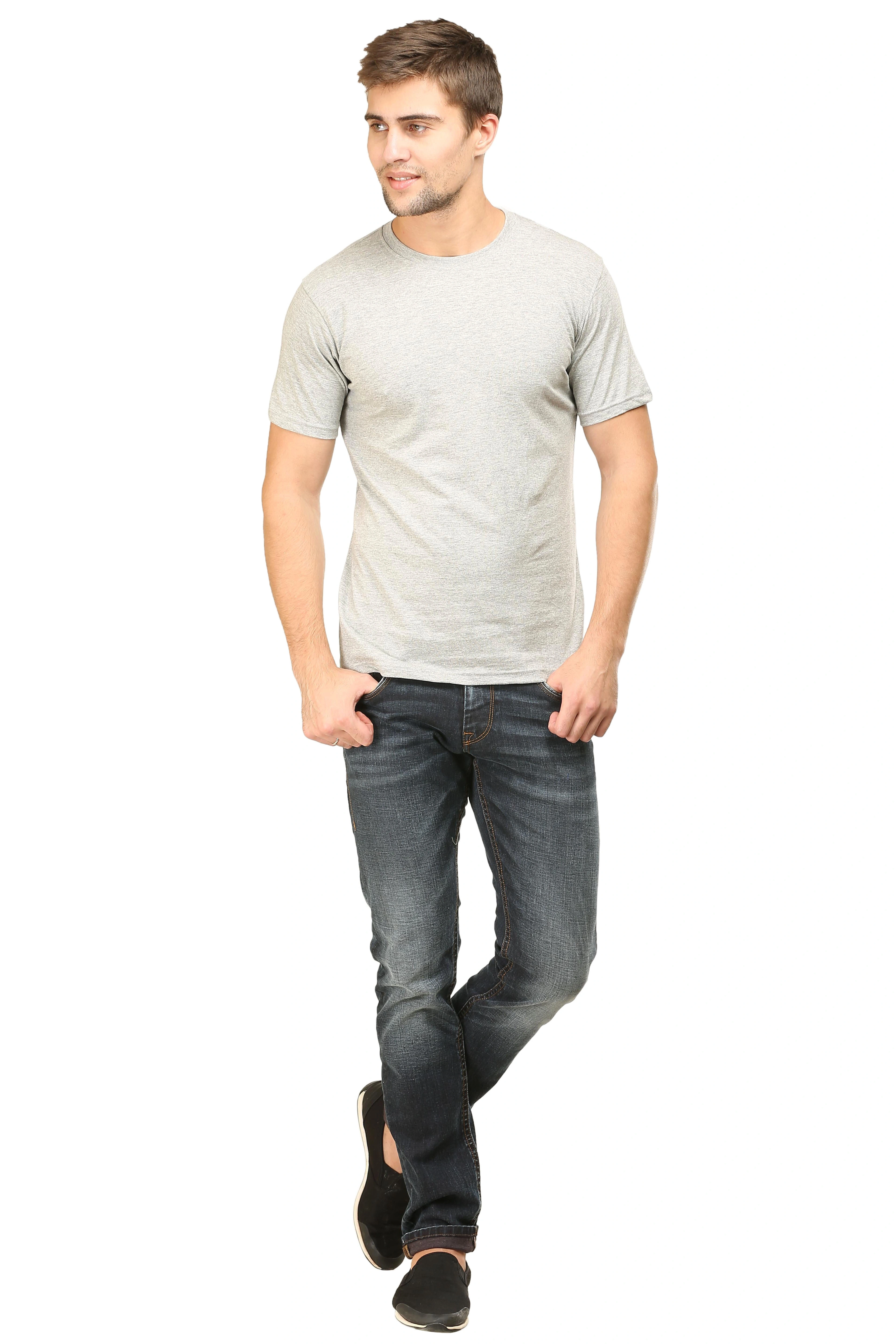 Round Neck Half Sleeve Classic-Grey Melange-M-1