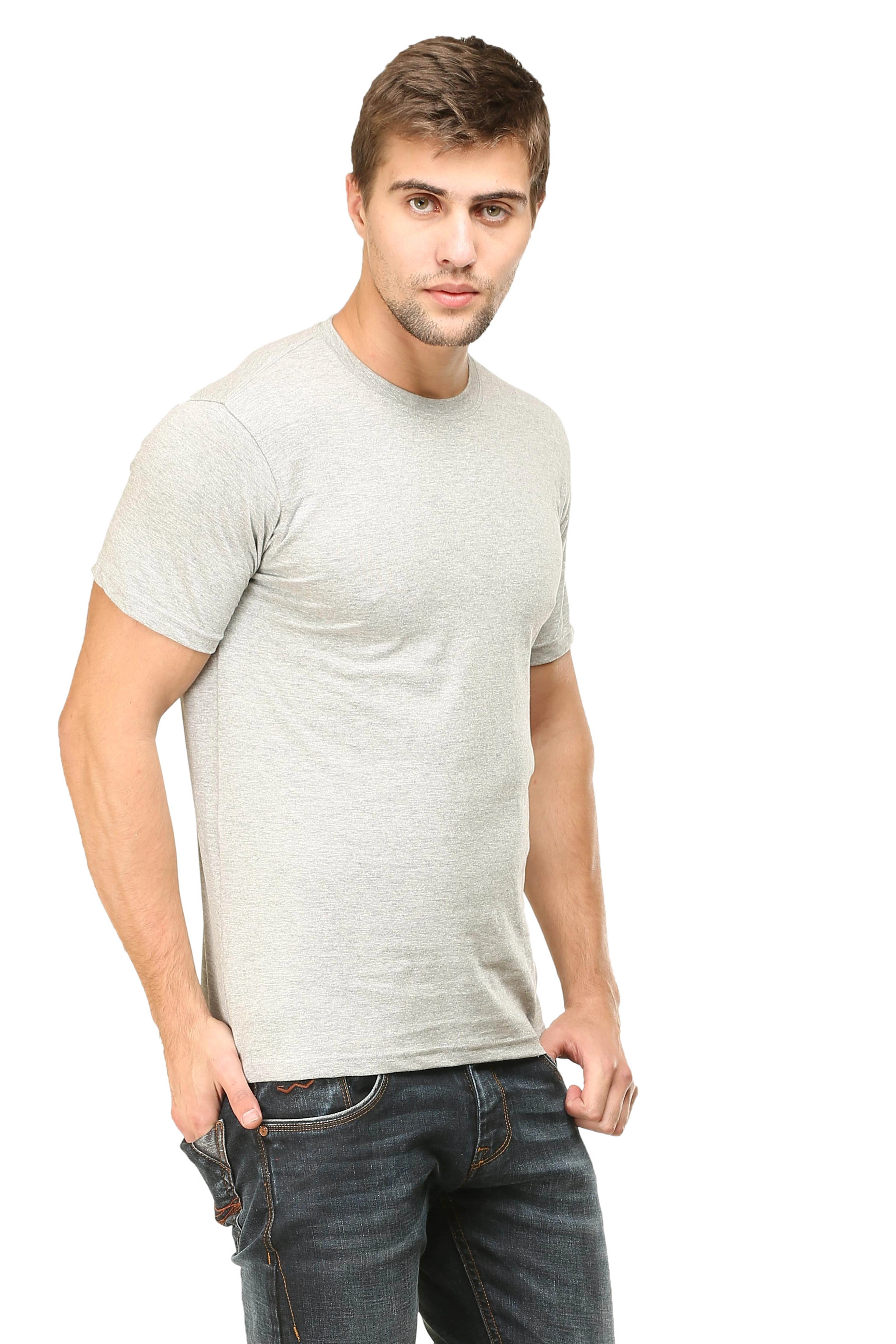 Round Neck Half Sleeve Classic-Grey Melange-M-2