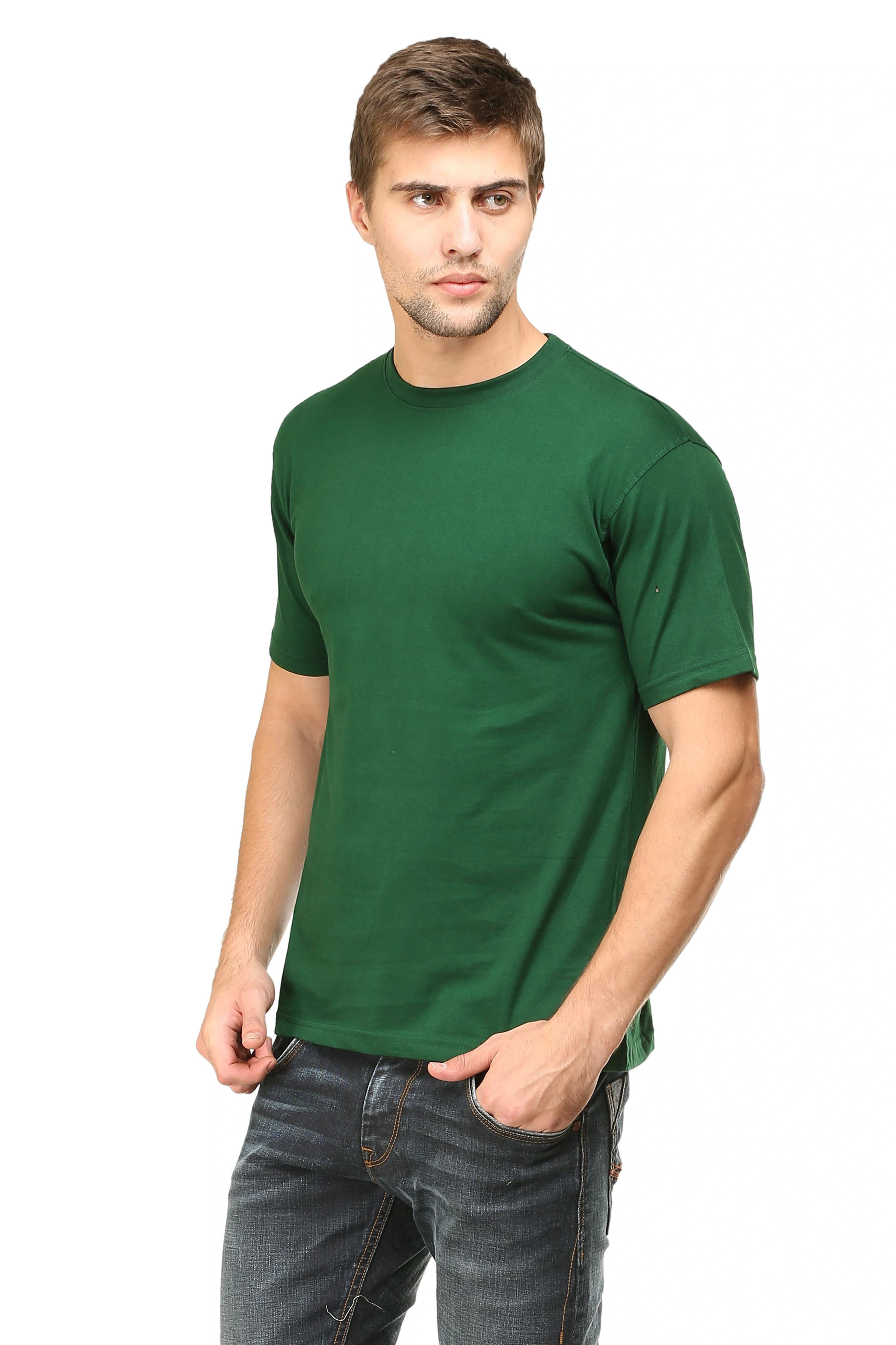 Round Neck Half Sleeve Classic-Bottle Green-M-3