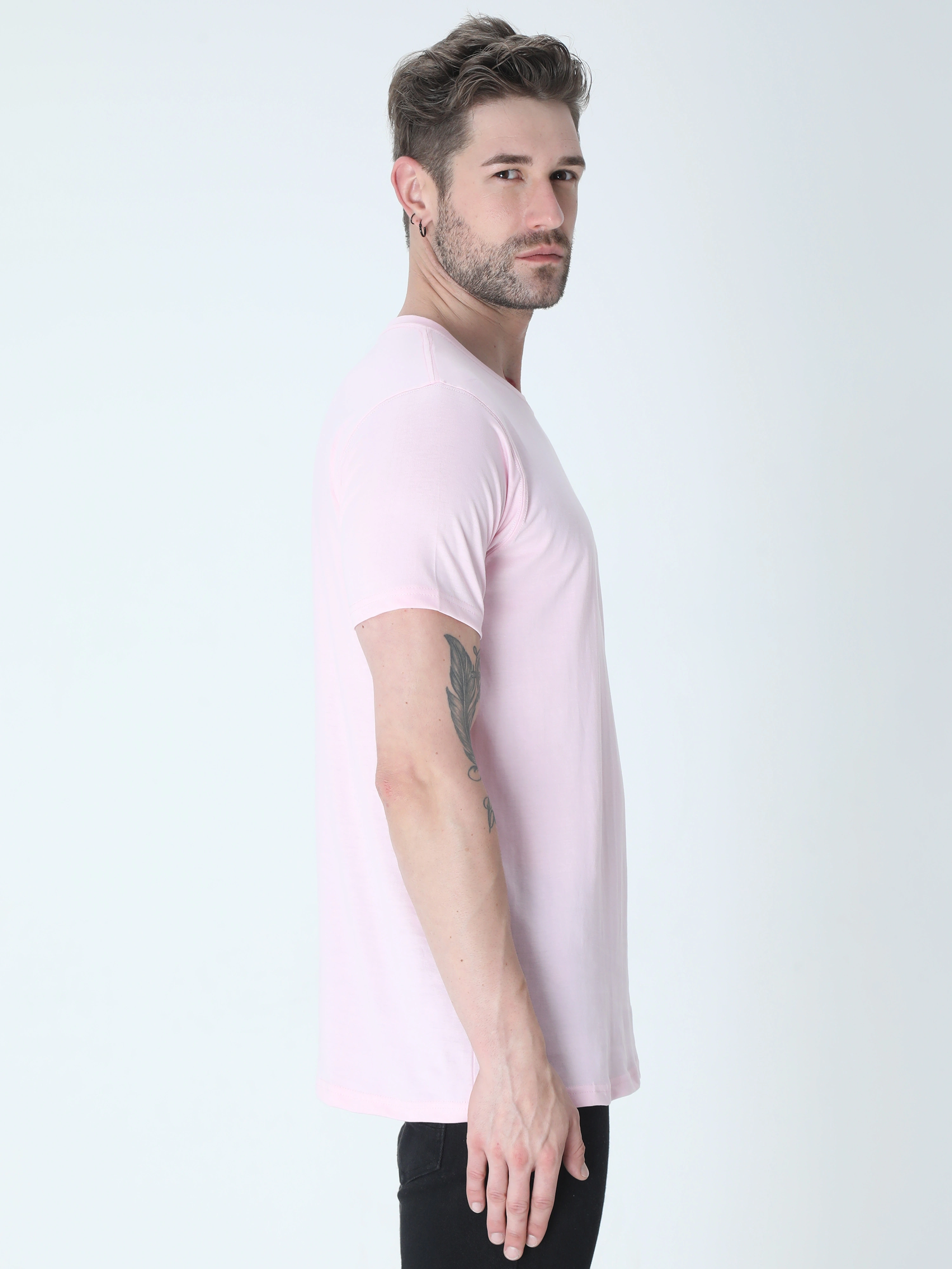 Round Neck Half Sleeve Classic-Light Baby Pink-L-2