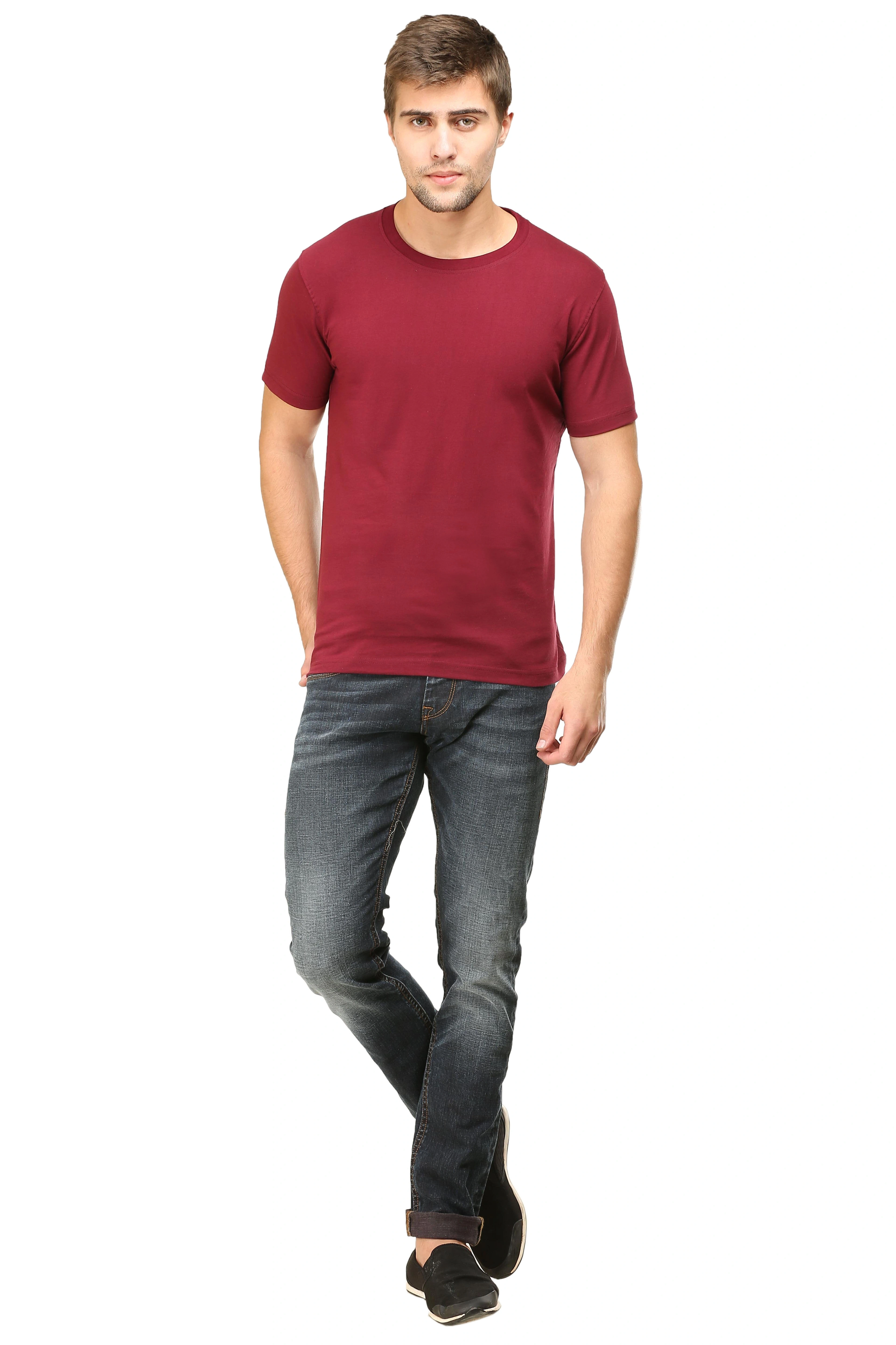 Round Neck Half Sleeve Classic-Maroon-L-2