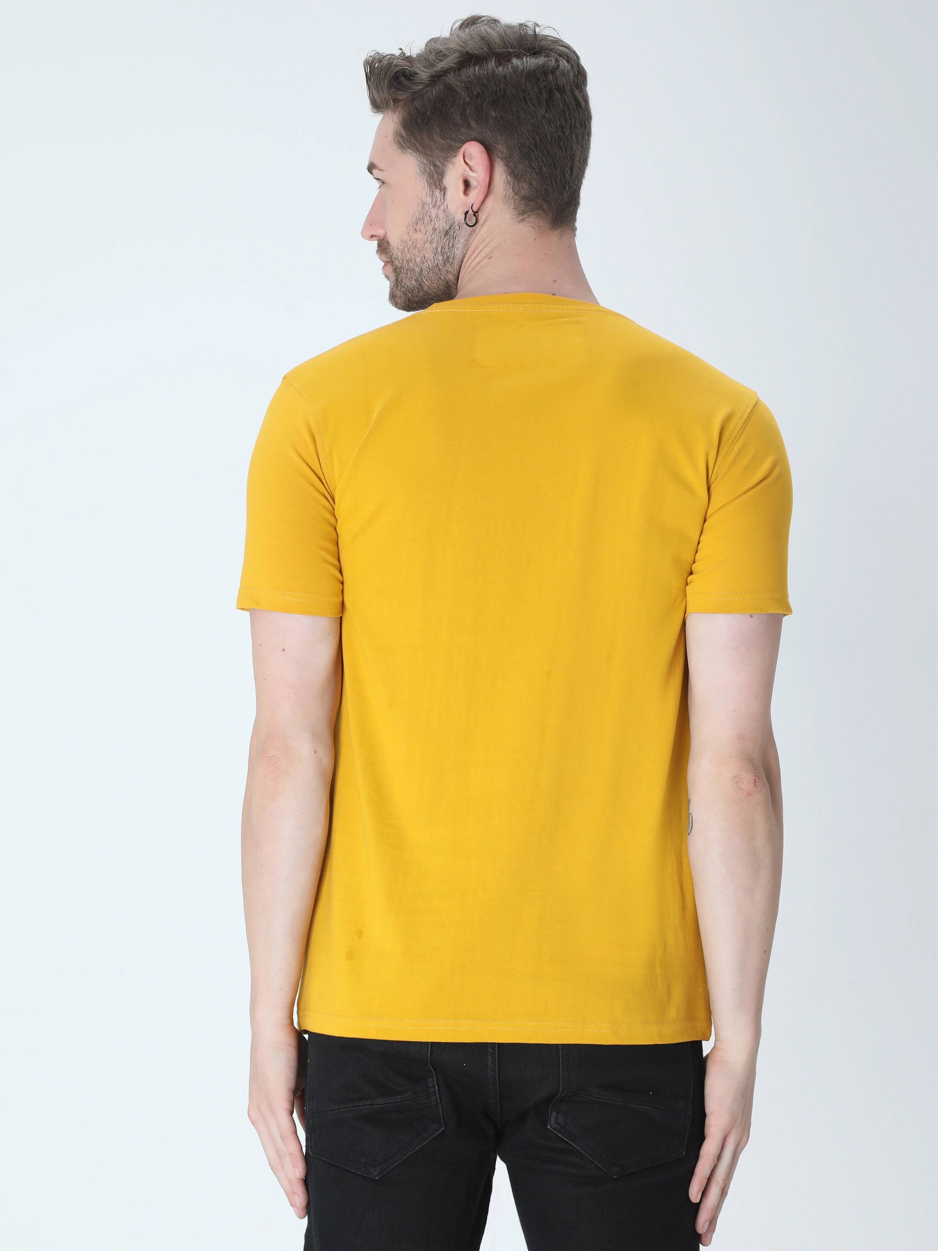 Round Neck Half Sleeve Classic-Mustard Yellow-M-3