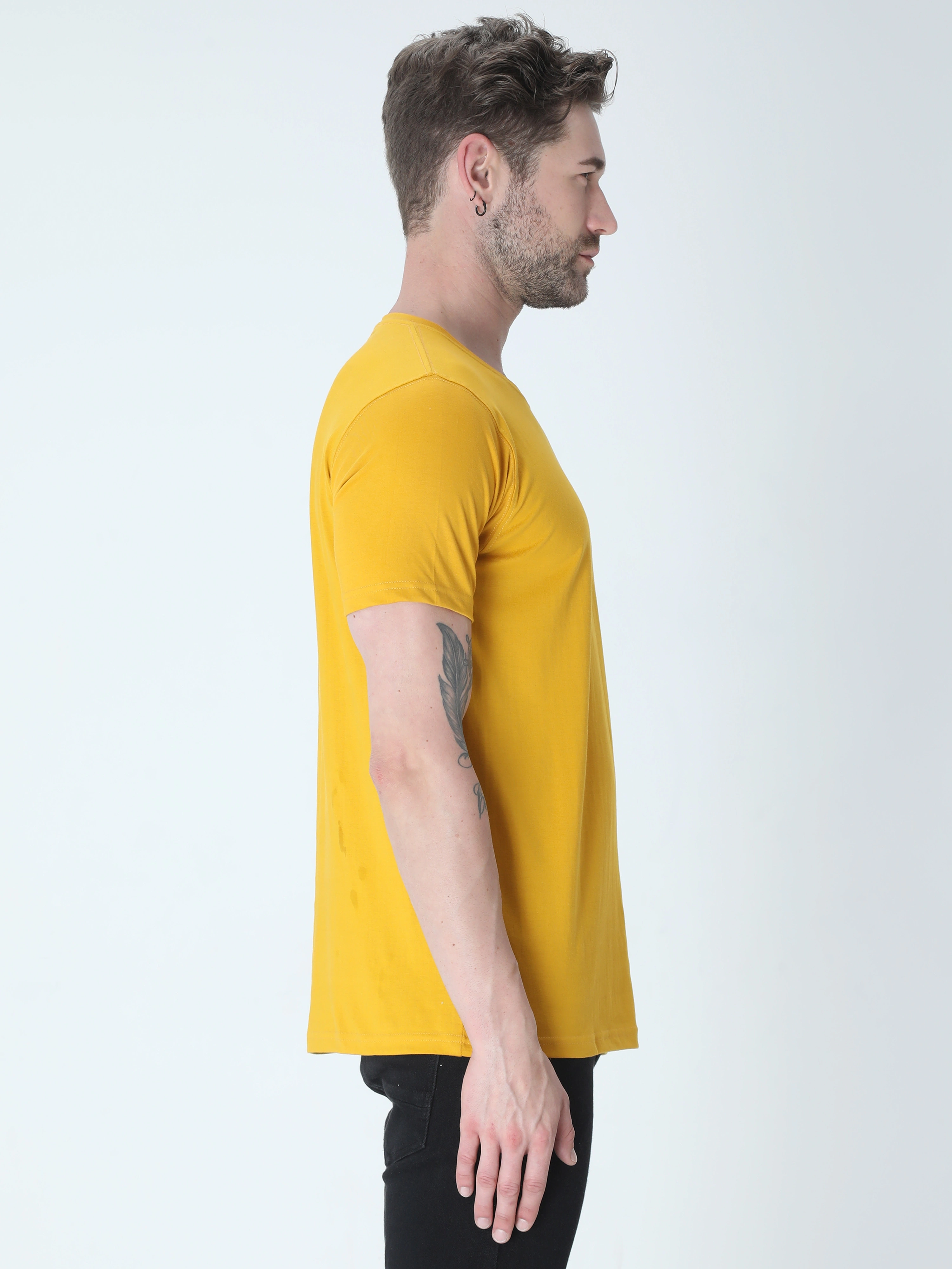 Round Neck Half Sleeve Classic-Mustard Yellow-XL-2