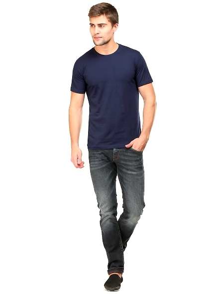 Round Neck Half Sleeve Classic-Navy Blue-M-3