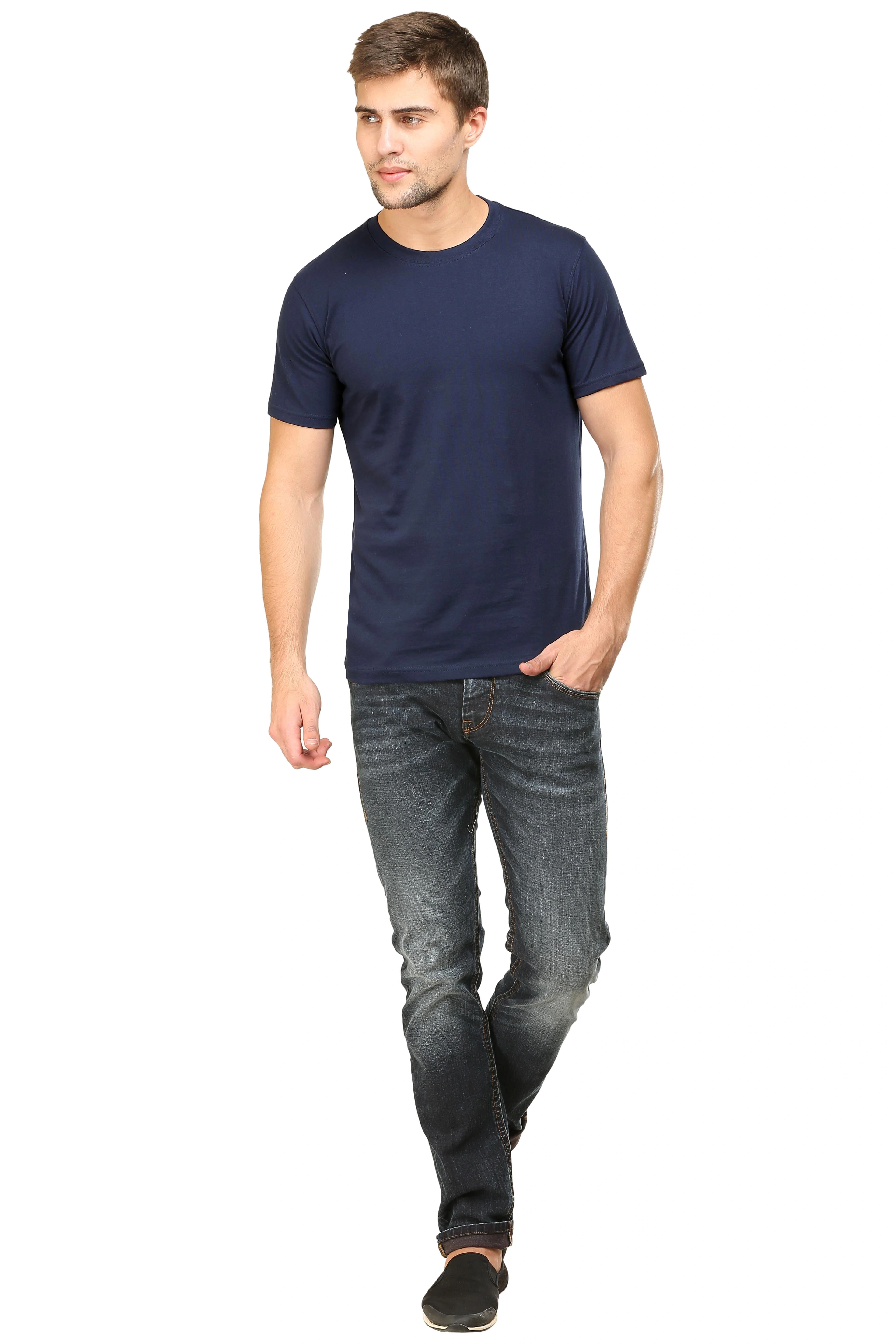 Round Neck Half Sleeve Classic-Navy Blue-L-3