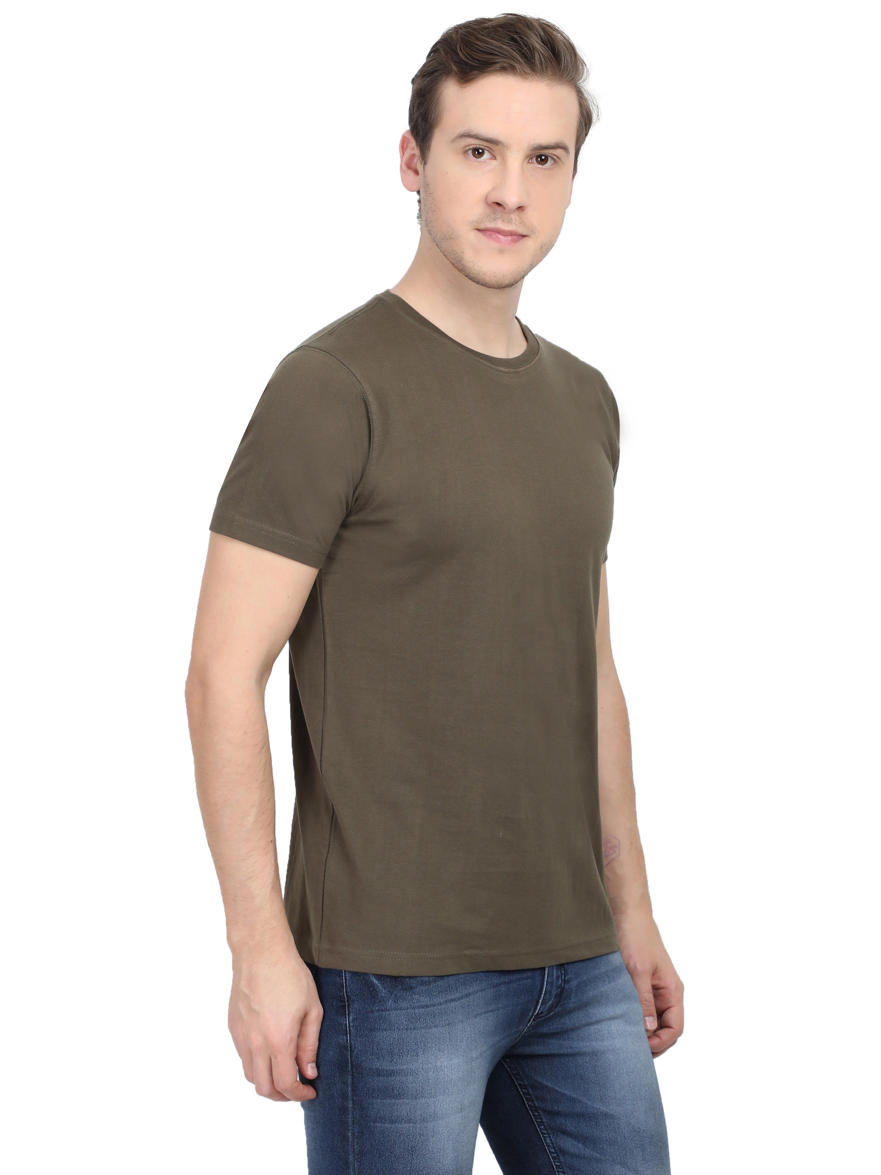 Round Neck Half Sleeve Classic-Olive Green-S-2