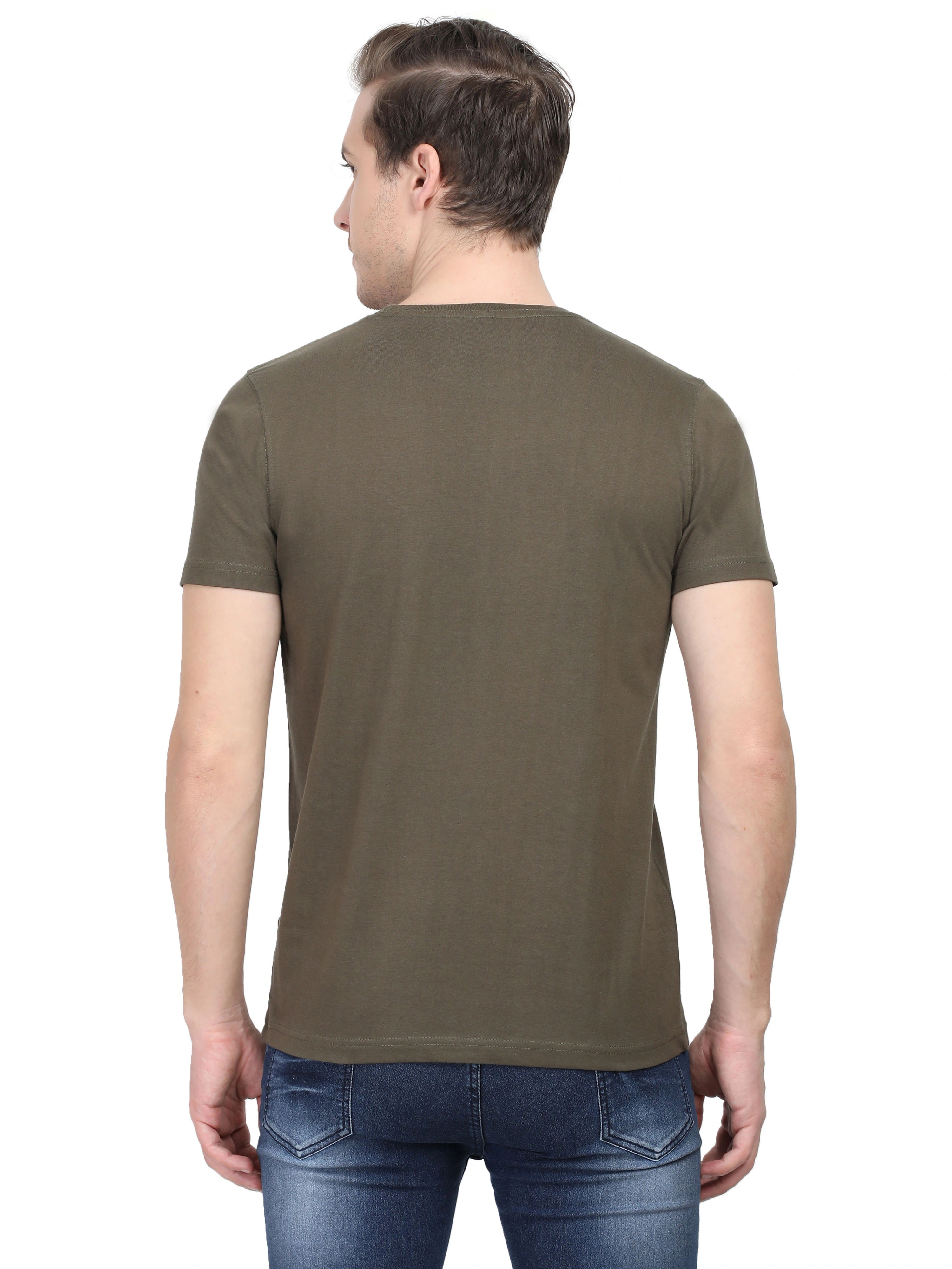 Round Neck Half Sleeve Classic-Olive Green-M-3