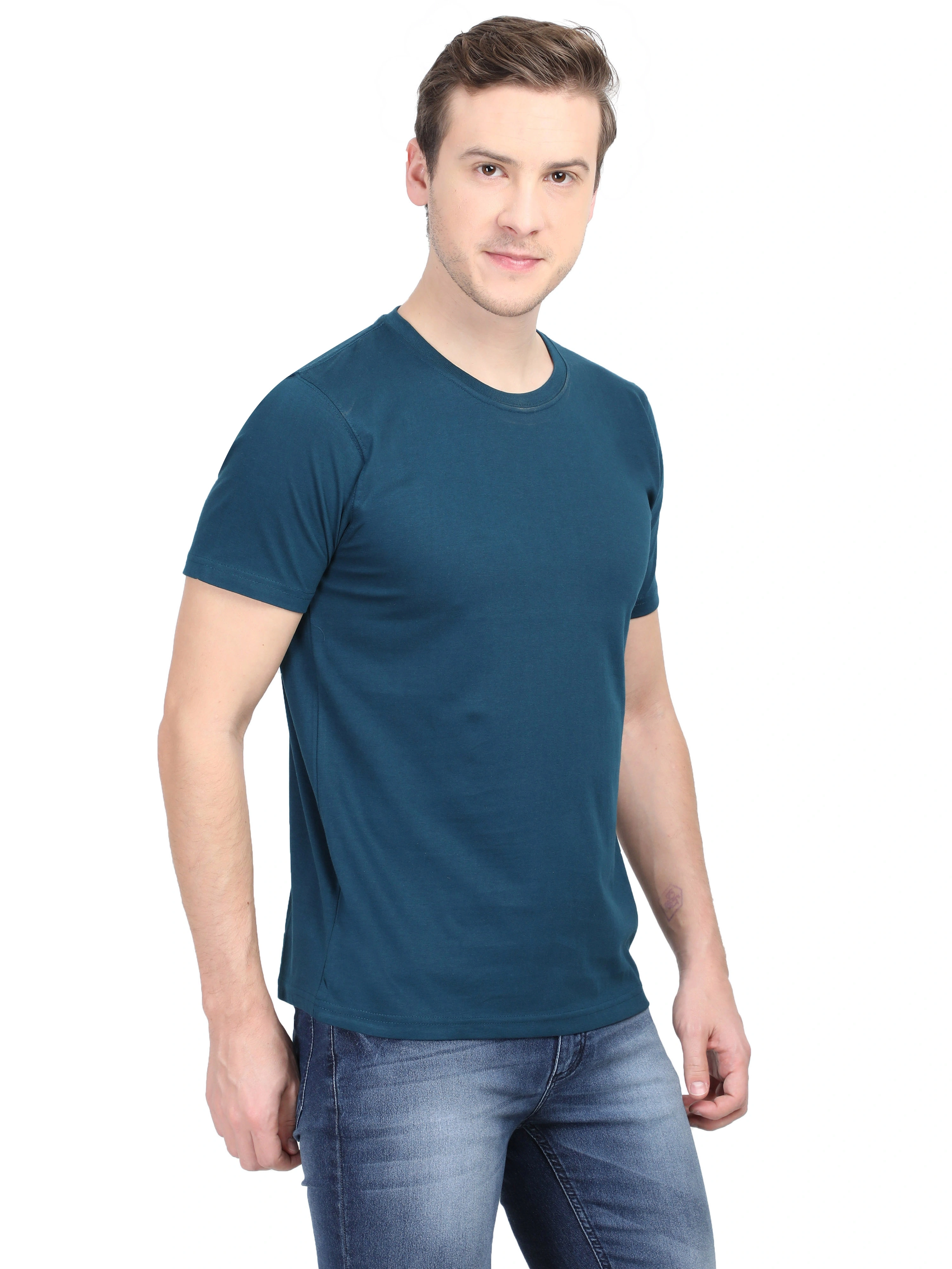 Round Neck Half Sleeve Classic-Petrol Blue-S-2