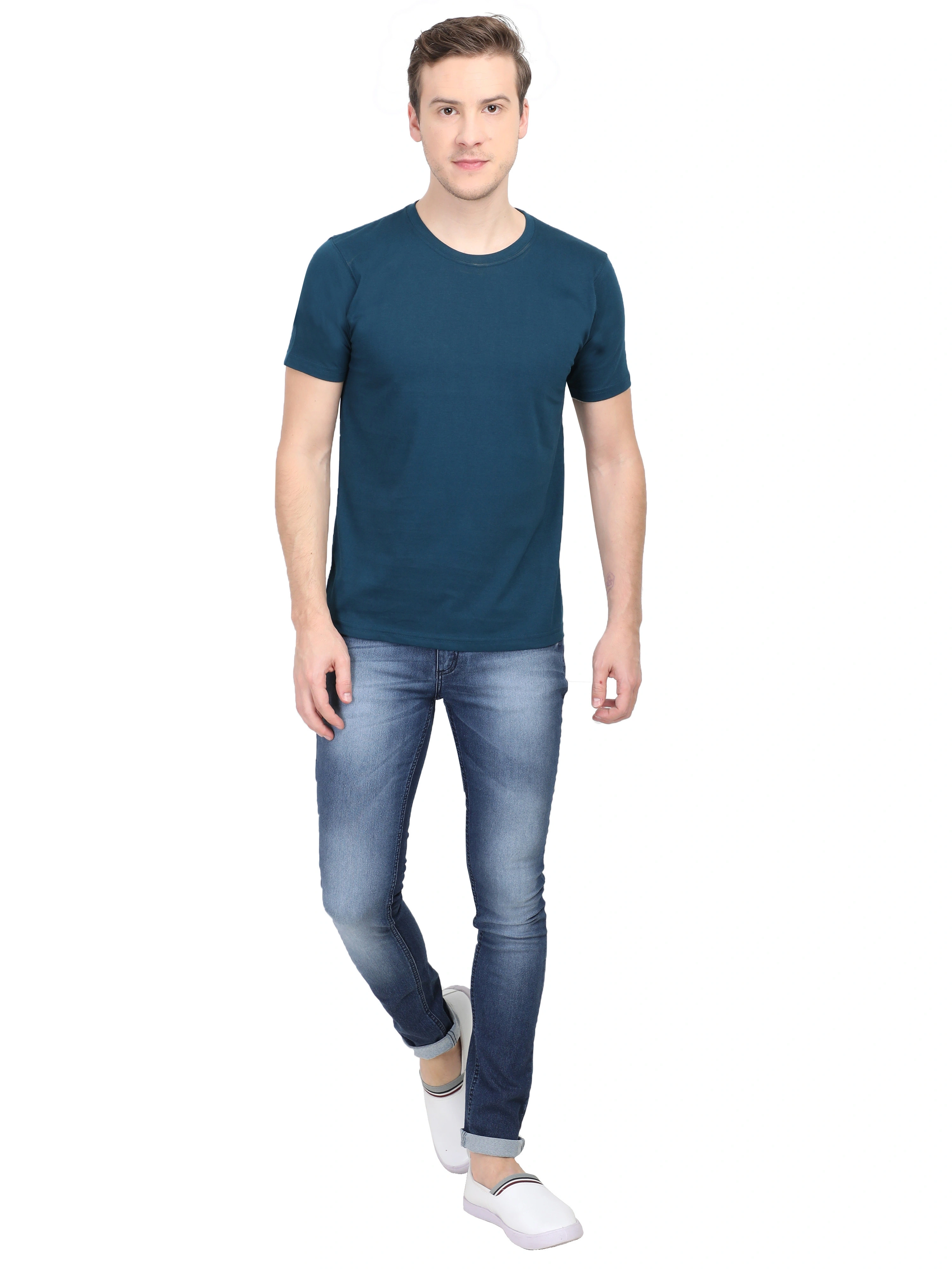 Round Neck Half Sleeve Classic-Petrol Blue-S-5