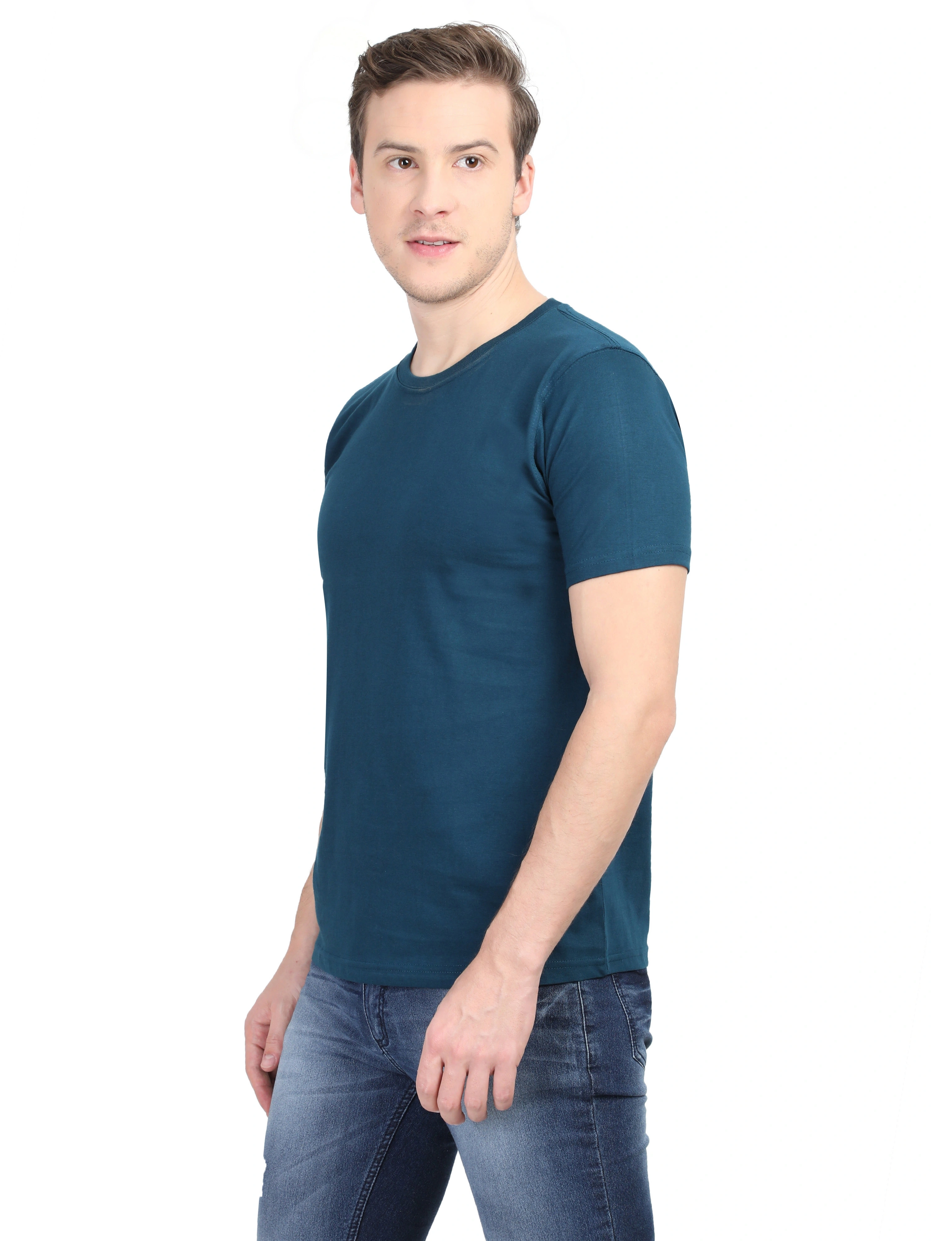 Round Neck Half Sleeve Classic-Petrol Blue-L-1