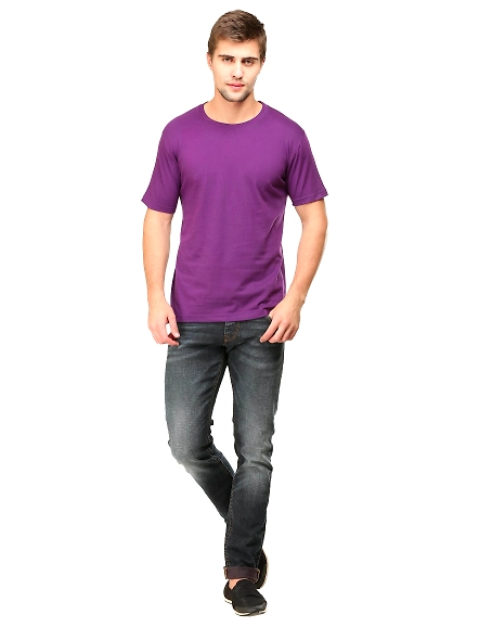 Round Neck Half Sleeve Classic-Purple-L-1