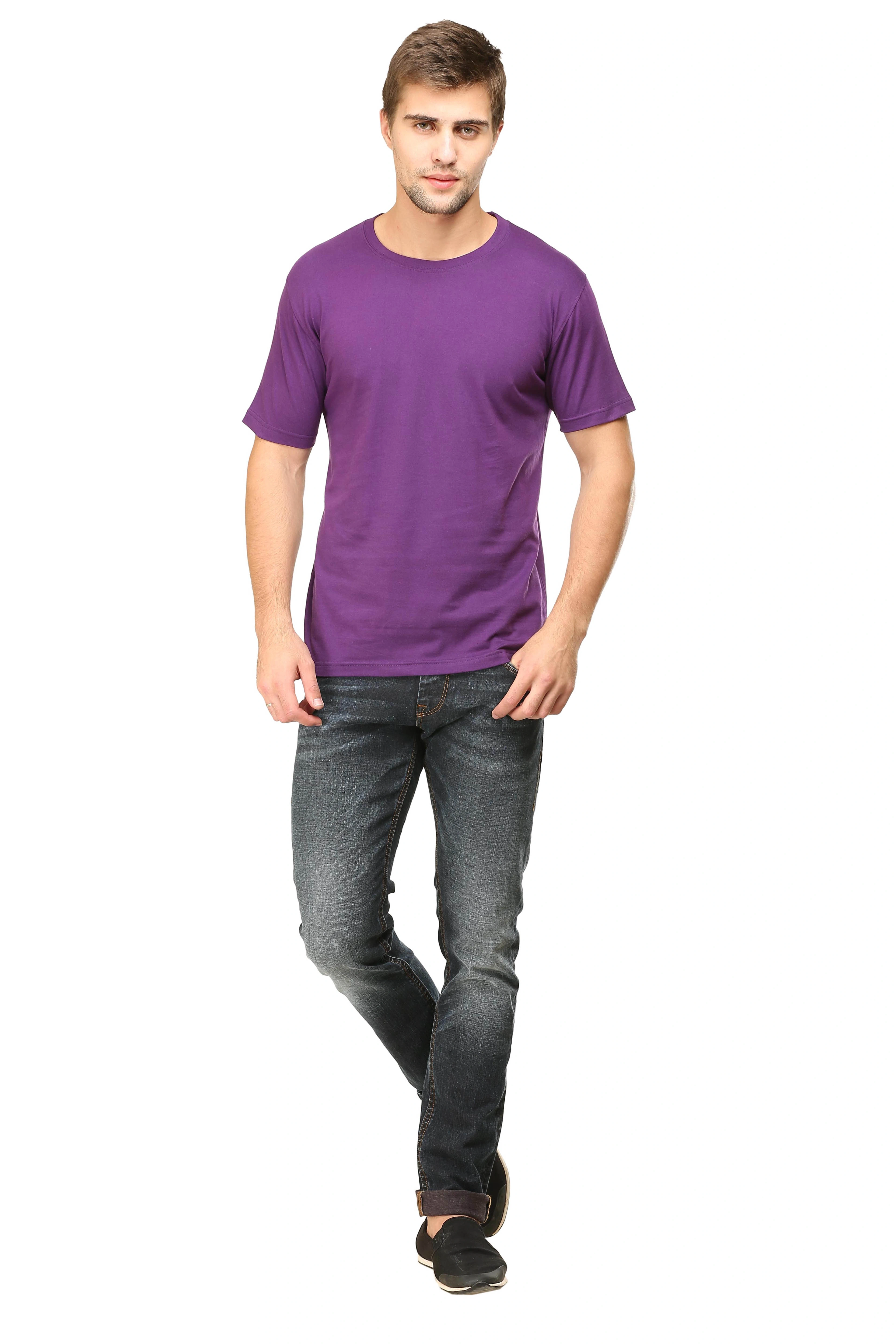 Round Neck Half Sleeve Classic-Purple-XL-1