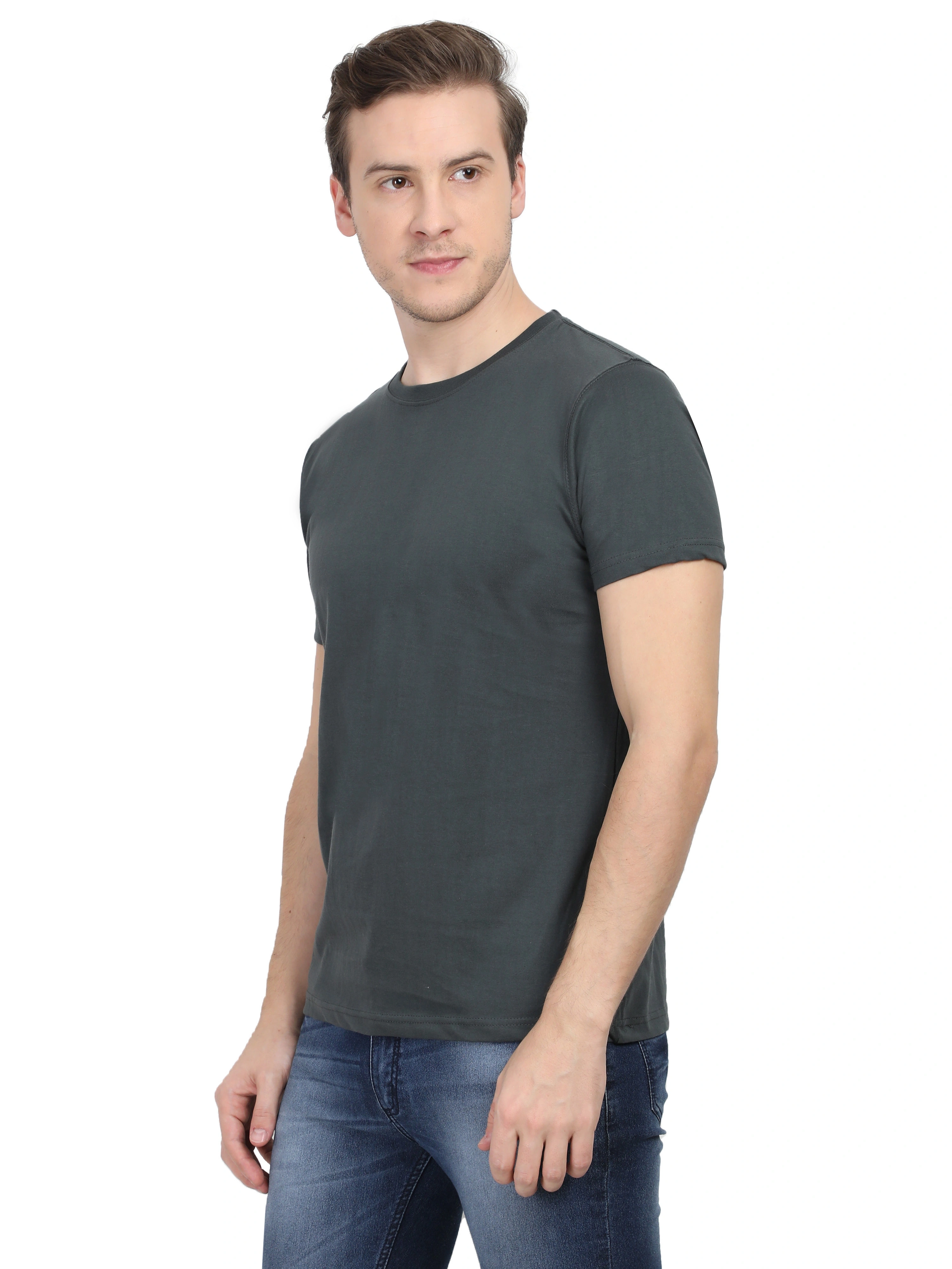 Round Neck Half Sleeve Classic-Steel Grey-S-1