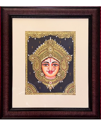 Goddess Durga Tanjore Gold Spiritual Photo Frame-Blue-1