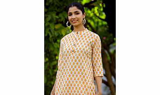 Cotton Ethnic Printed White Night Suit