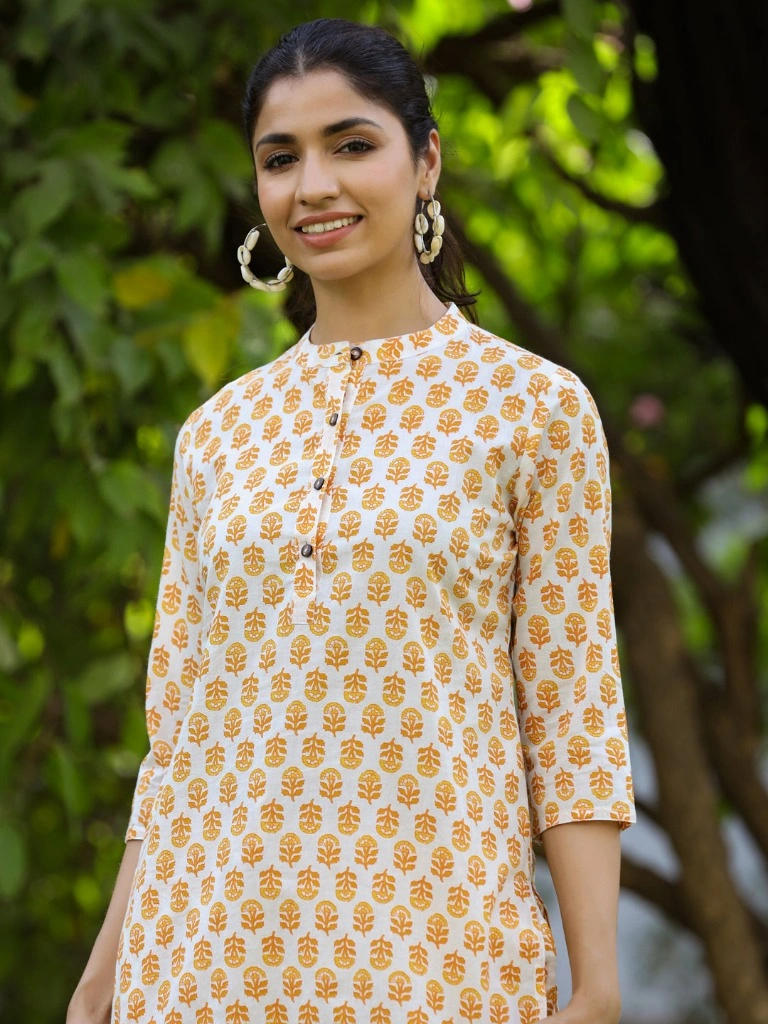 Cotton Ethnic Printed White Night Suit-Jan1115L