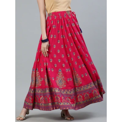 Rajasthani Kurti Women Pink Ethnic Printed Maxi Flared Skirt