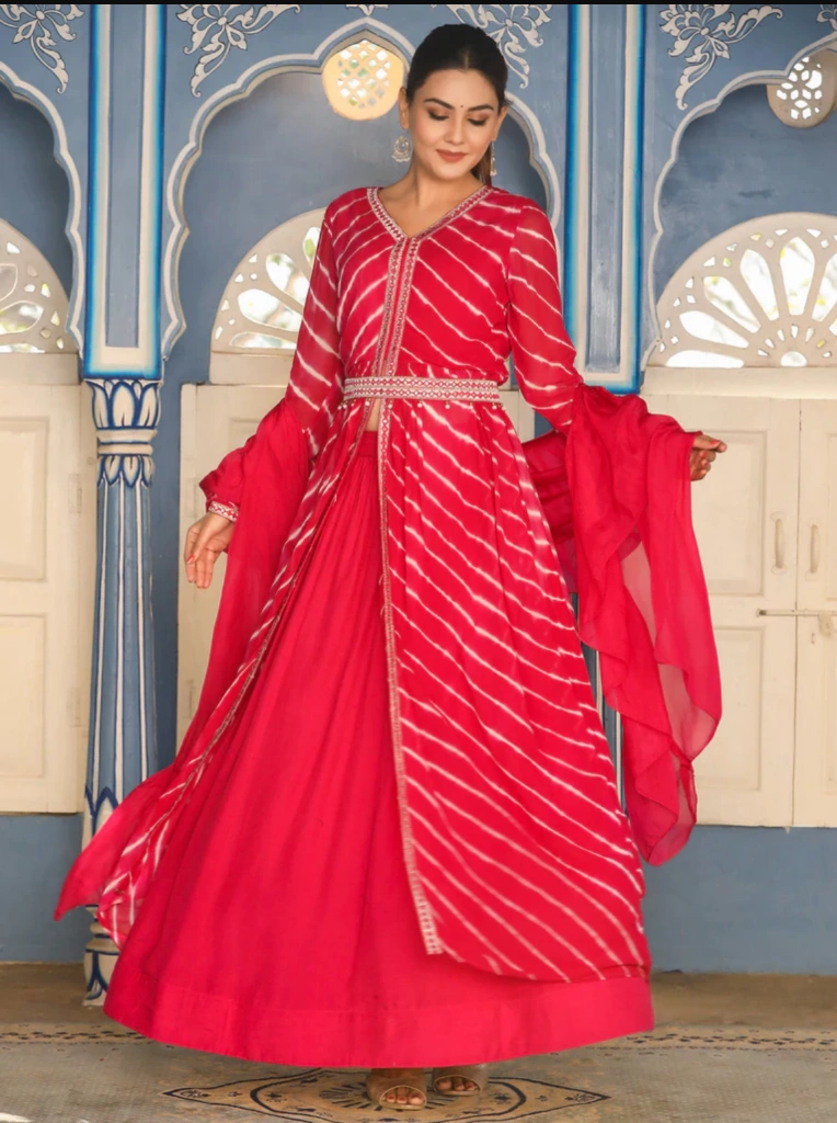 Flared Jacket with Skirt &amp; Dupatta-Jan1153M