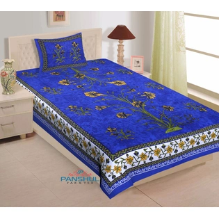 Blue Leaf Printed Bedsheet