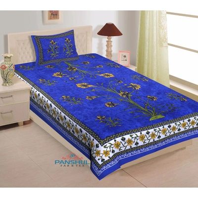 Blue Leaf Printed Bedsheet