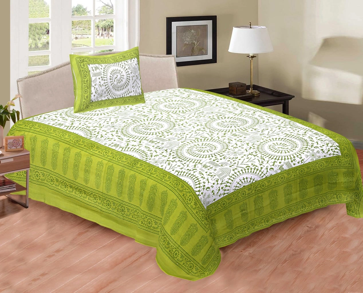 Green Chapa Printed Bedsheet-Jan1205