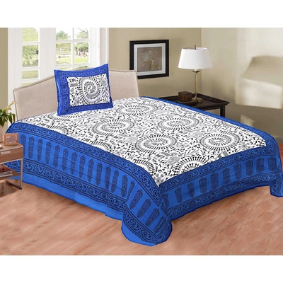 Jaipuri Chapa blue Printed Bedsheet