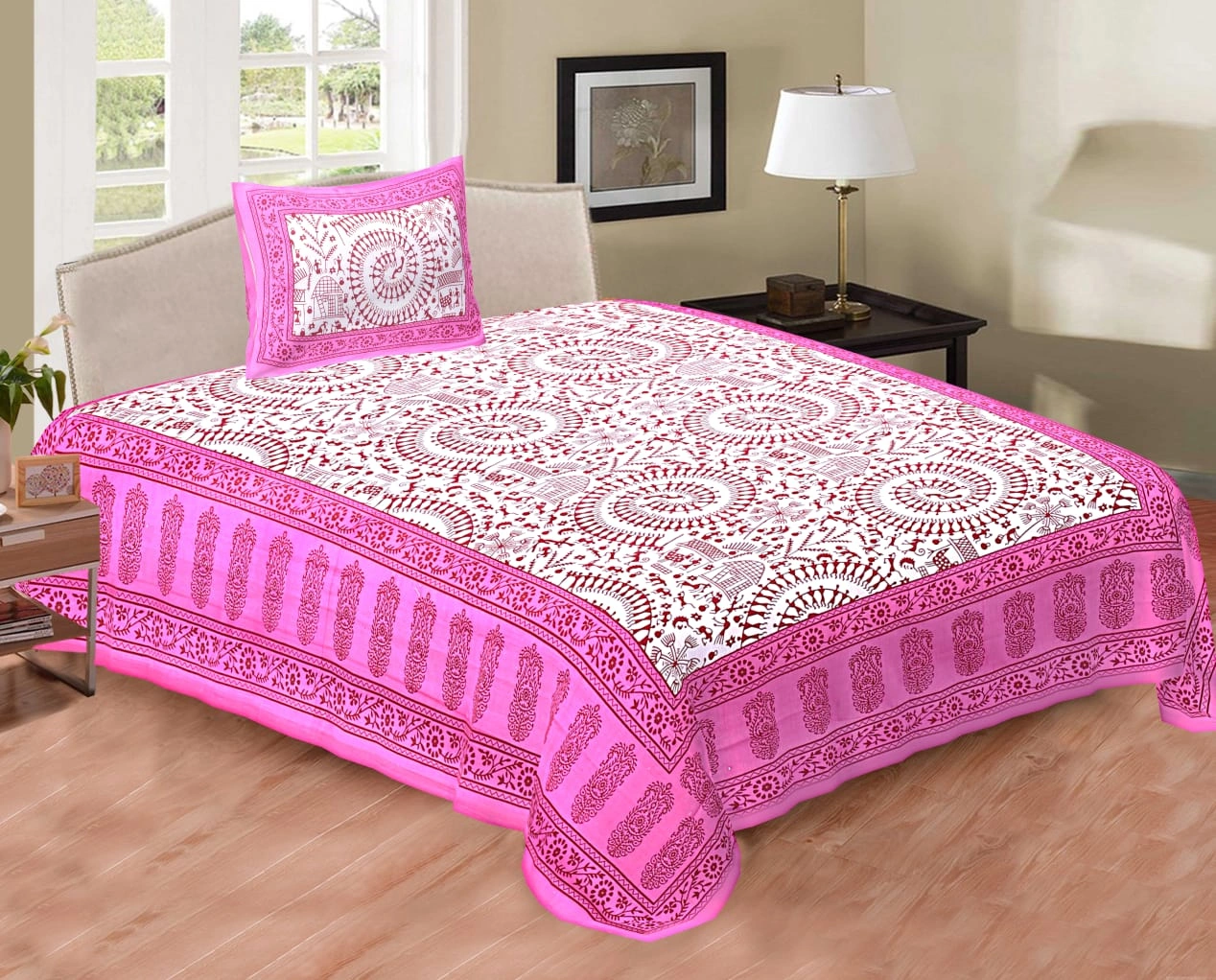 Jaipuri Pink Bedsheet-Jan1207