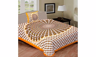Yellow White Rangoli Print Bedsheet