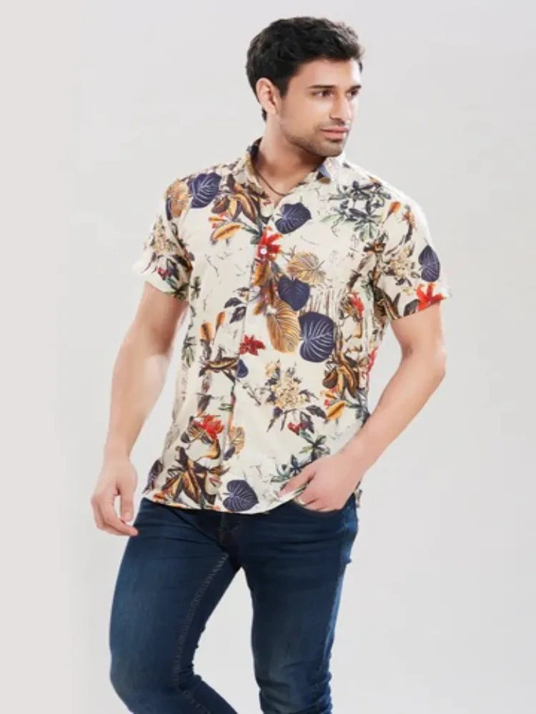 Flower White Printed Shirt-12265356