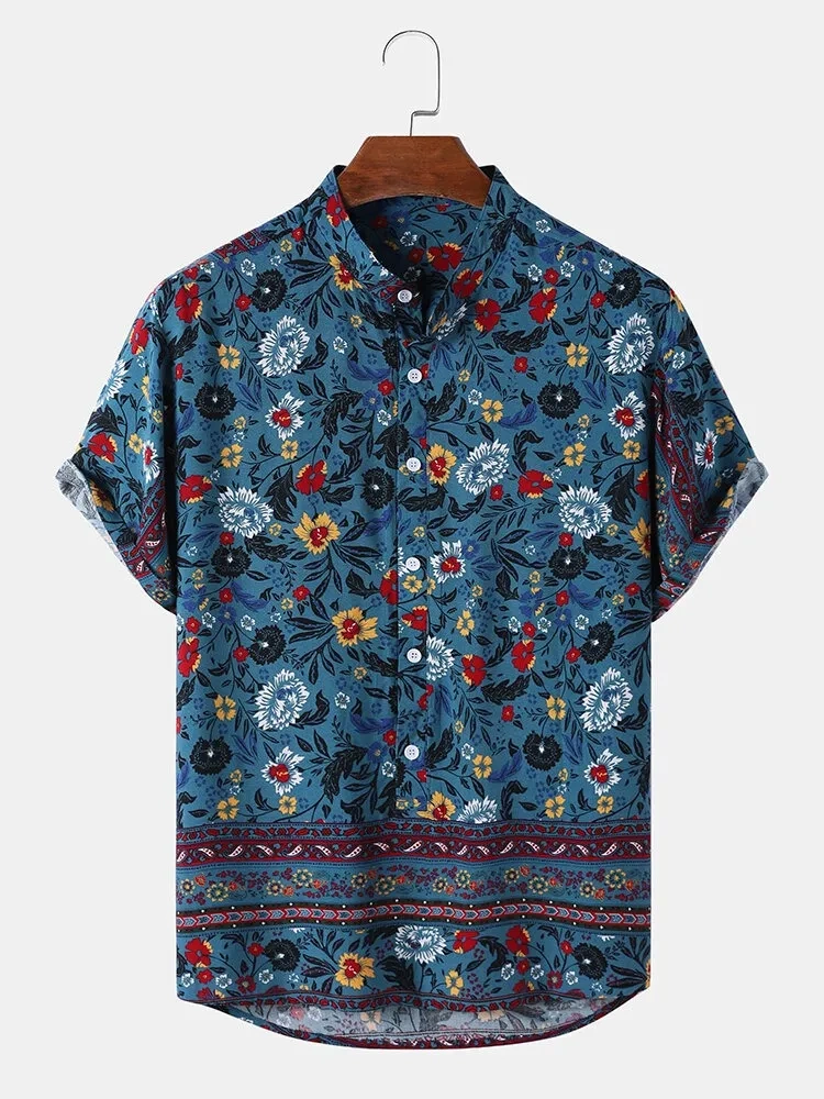 Flower Blue Printed Shirt-12265844