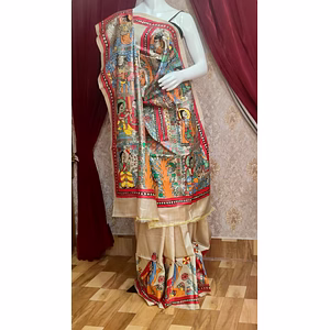 Hand Painted Madhubani Saree with Silk Marked