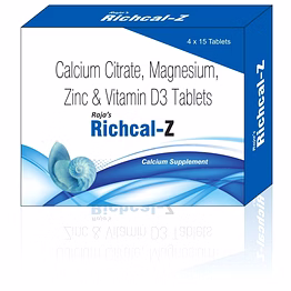 raja's richcal-500 calcium tablets | calcium carbonate, vit d3 | veg | (pack of 200 tablets)