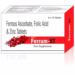 raja's ferrum-xt iron supplement | ferrous ascorbate, folic acid & zinc | veg | (pack of 60 tablets)