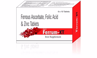 Raja's Ferrum-XT Iron Supplement | Ferrous Ascorbate, Folic Acid & Zinc | Veg | (Pack of 60 tablets)
