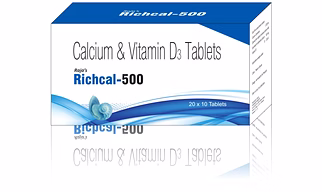 Raja's Richcal-500 Calcium Tablets | Calcium Carbonate, Vit D3 | Veg | (Pack of 200 tablets)