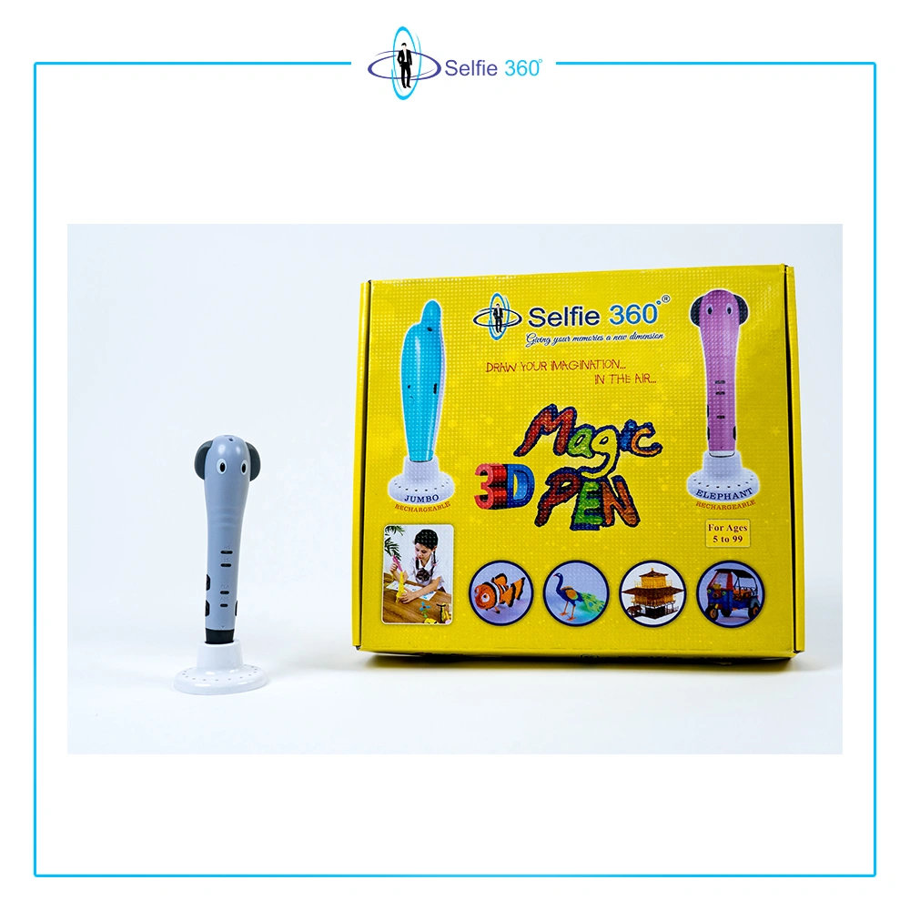 Selfie360 Elephant 3d doodling pen - with FREE Stencil book, Finger gloves, Pen stand and different colour filament-ELE003