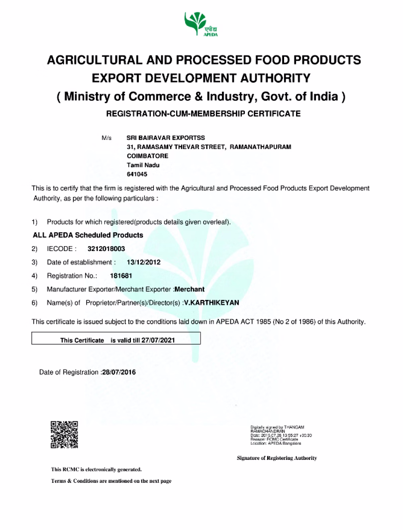 Apeda Certificate