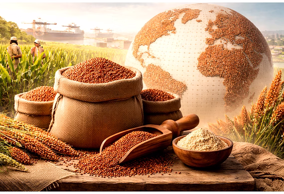 Finger Millet (Ragi) grains prepared for bulk export from India in a professional agricultural trade