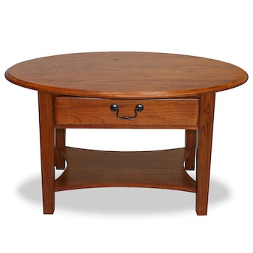 Burnished Walnut Hardwood Coffee Table-Walnut Brown-Oval-1