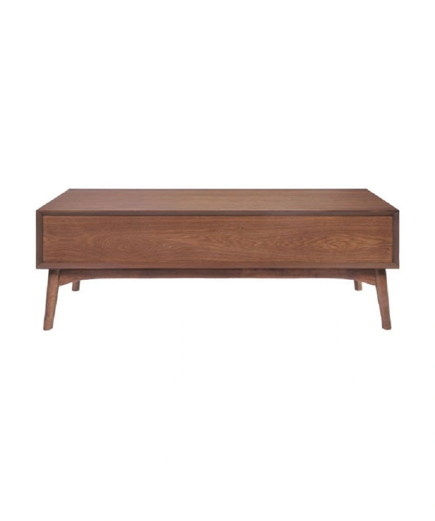 Walnut Wood District Coffee Table with Drawers-Brown-Rectangle-4