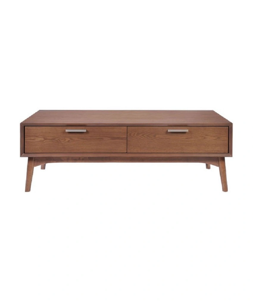 Walnut Wood District Coffee Table with Drawers-Brown-Rectangle-1