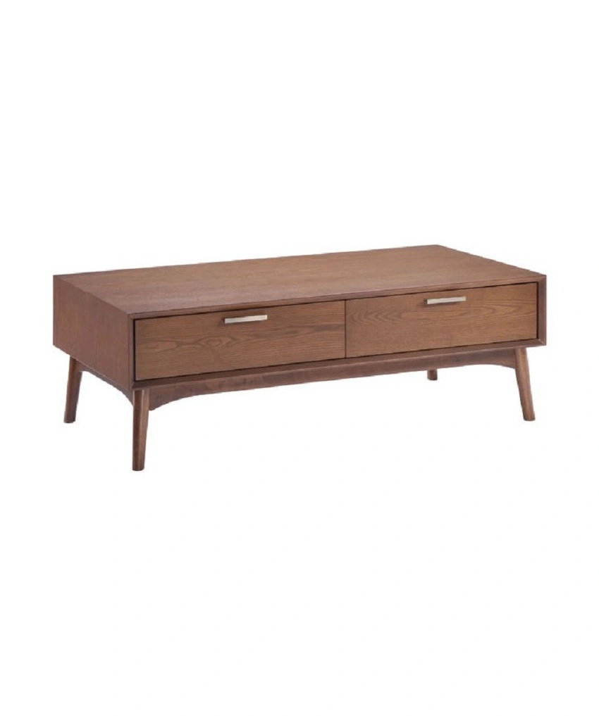 Walnut Wood District Coffee Table with Drawers-Brown-Rectangle-2