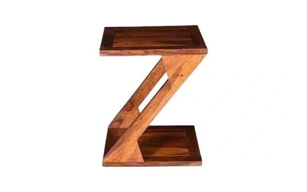 Z Shaped Wooden Coffee Table-Geometric-Brown-2