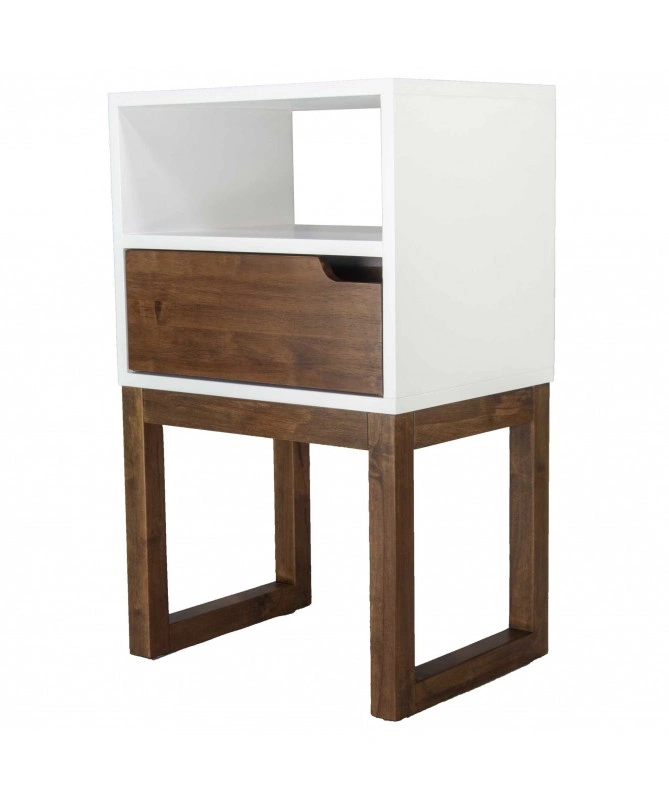 Mocha Solid Wood One Drawer Open Display Side Table-2