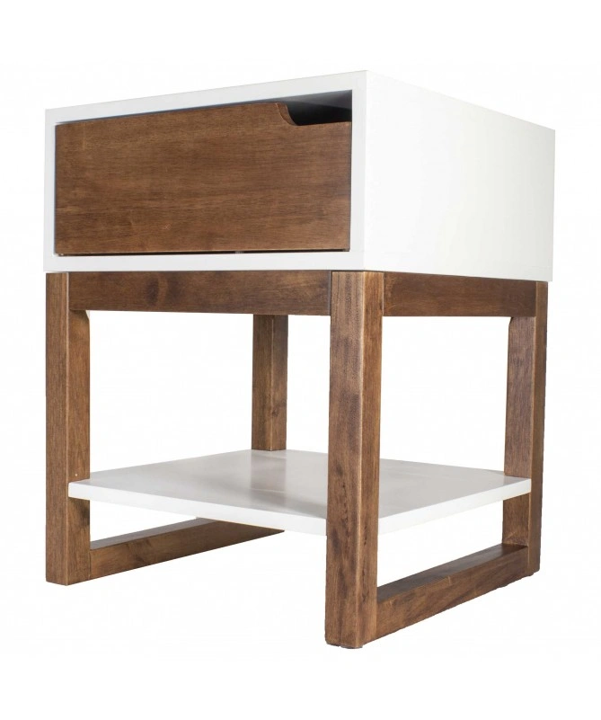 Mocha Solid Wood One Drawer Side Table With Shelf-11490972