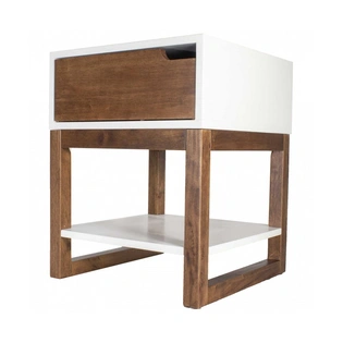 Mocha Solid Wood One Drawer Side Table With Shelf