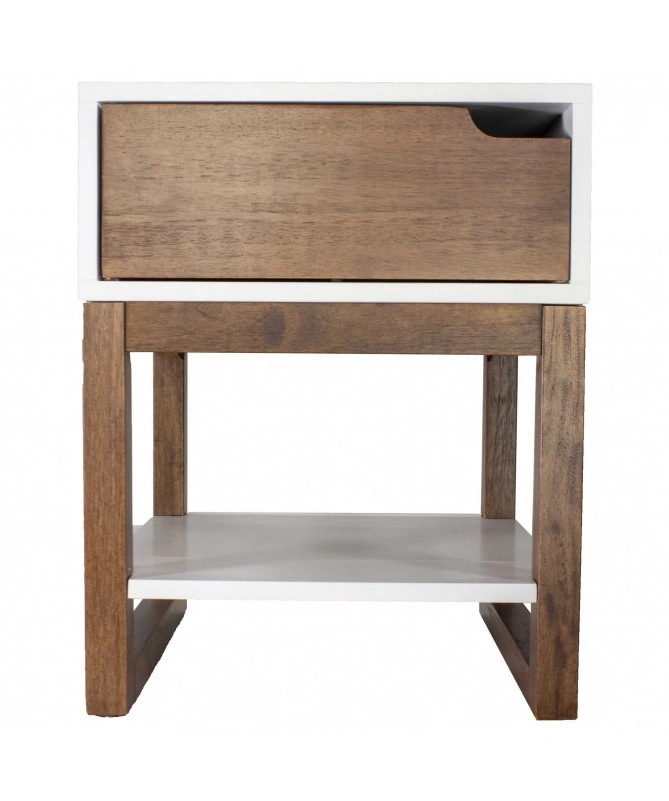 Mocha Solid Wood One Drawer Side Table With Shelf-3