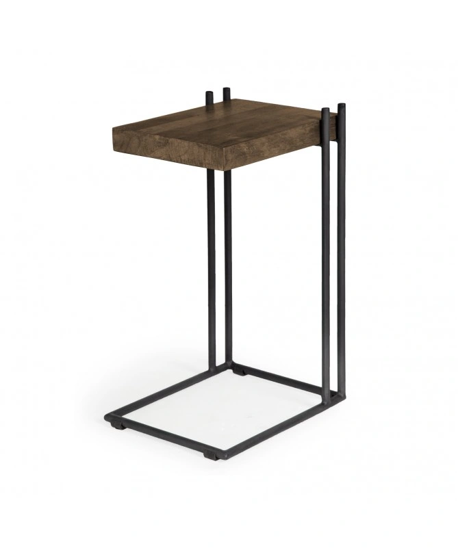 L-Shaped Medium Brown Wood Side Table-11491206