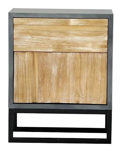 Gray W Distressed Wood MDF Wood Iron Cabinet With A Drawer And A Door-2