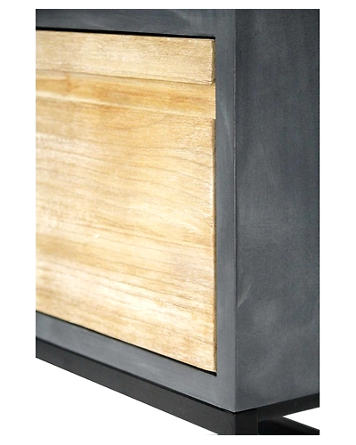 Gray W Distressed Wood MDF Wood Iron Cabinet With A Drawer And A Door-1